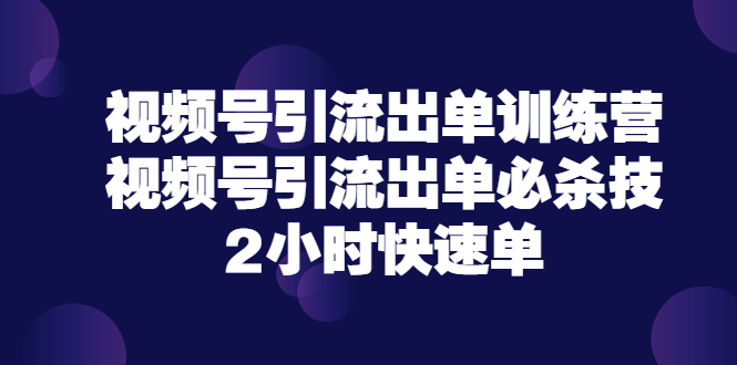 【副业项目3805期】视频号引流出单训练营，视频号引流技巧，2小时快速单-盈途副业网