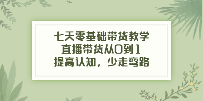 【副业项目4305期】七天零基础带货教学：直播带货从0到1，提高认知，少走弯路-盈途副业网