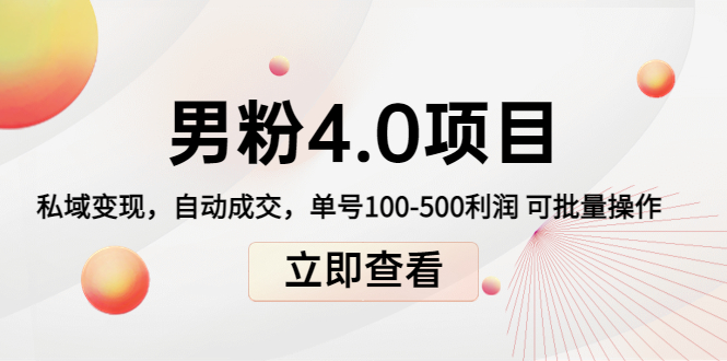 【副业项目4436期】道哥说创业男粉1+2+3+4.0项目：私域变现 自动成交 单号100-500利润 可批量-盈途副业网