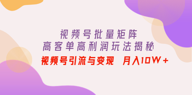 【副业项目4488期】视频号批量矩阵的高客单高利润玩法揭秘： 视频号引流与变现 月入10W+-盈途副业网