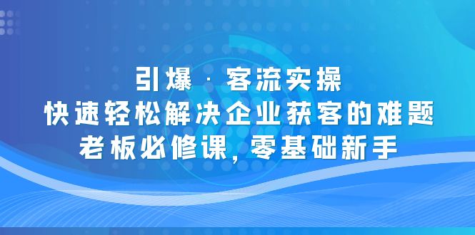 【副业项目5343期】引爆·客流实操：快速轻松解决企业获客的难题，老板必修课，零基础新手-盈途副业网