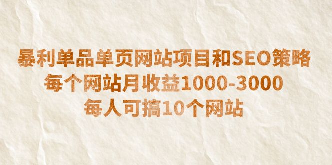 【副业项目6633期】暴利单品单页网站项目和SEO策略 每个网站月收益1000-3000 每人可搞10个-盈途副业网