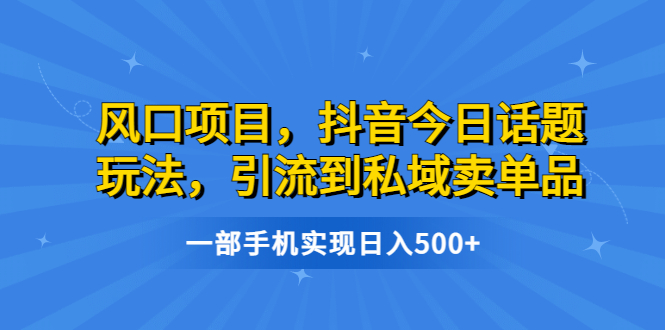 【副业项目6791期】风口项目，抖音今日话题玩法，引流到私域卖单品，一部手机实现日入500+-盈途副业网