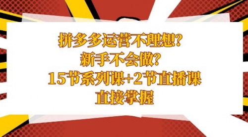 【副业项目8633期】拼多多运营不理想？新手不会做？15节系列课+2节直播课-盈途副业网