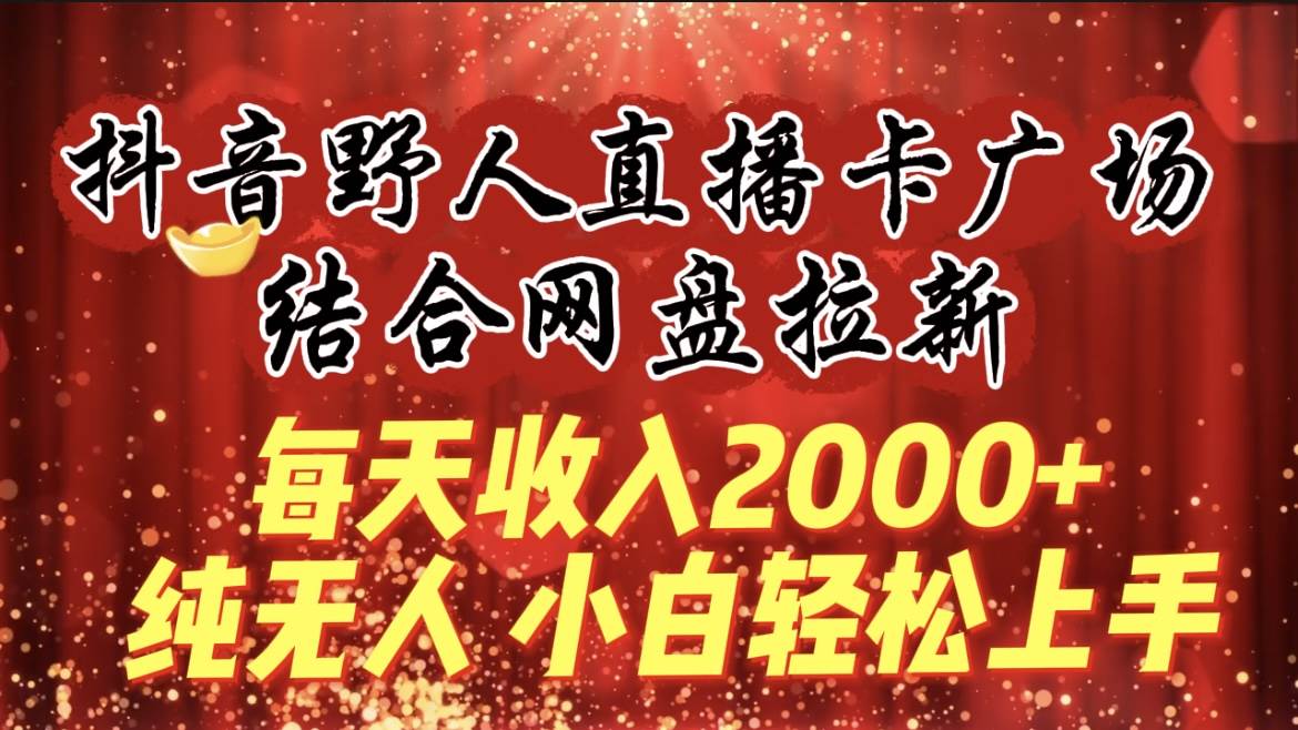 每天收入2000+，抖音野人直播卡广场，结合网盘拉新，纯无人，小白轻松上手-盈途副业网