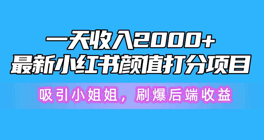 一天收入2000+，最新小红书颜值打分项目，吸引小姐姐，刷爆后端收益-盈途副业网