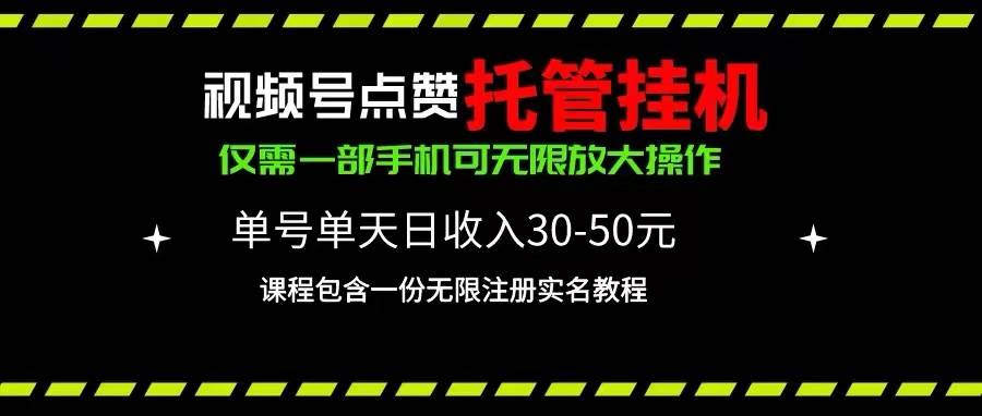 视频号点赞托管挂机，单号单天利润30~50，一部手机无限放大（附带无限…-盈途副业网