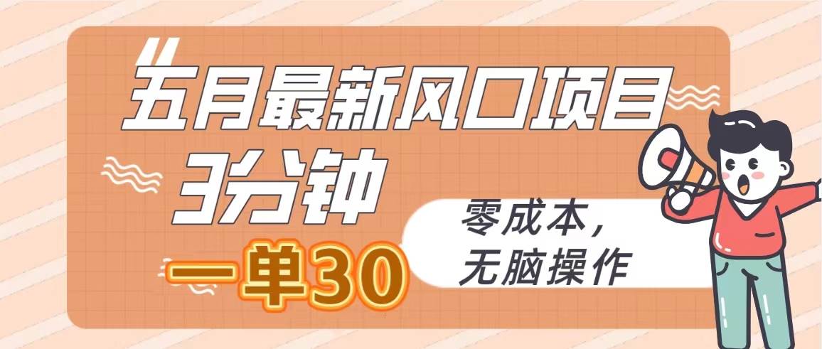 五月最新风口项目，3分钟一单30，零成本，无脑操作-盈途副业网