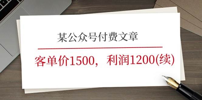 某公众号付费文章《客单价1500，利润1200(续)》市场几乎可以说是空白的-盈途副业网