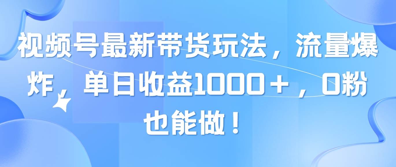 视频号最新带货玩法，流量爆炸，单日收益1000＋，0粉也能做！-盈途副业网