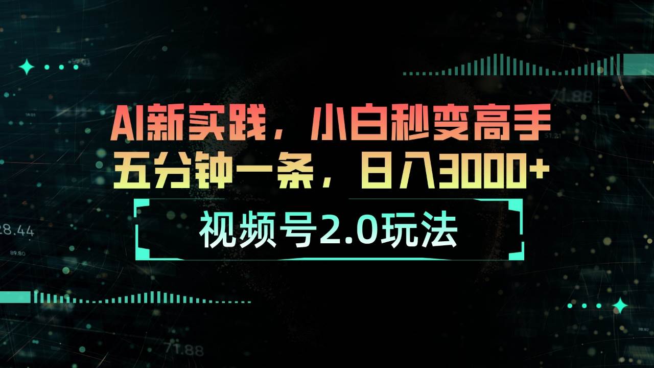 视频号2.0玩法 AI新实践，小白秒变高手五分钟一条，日入3000+-盈途副业网